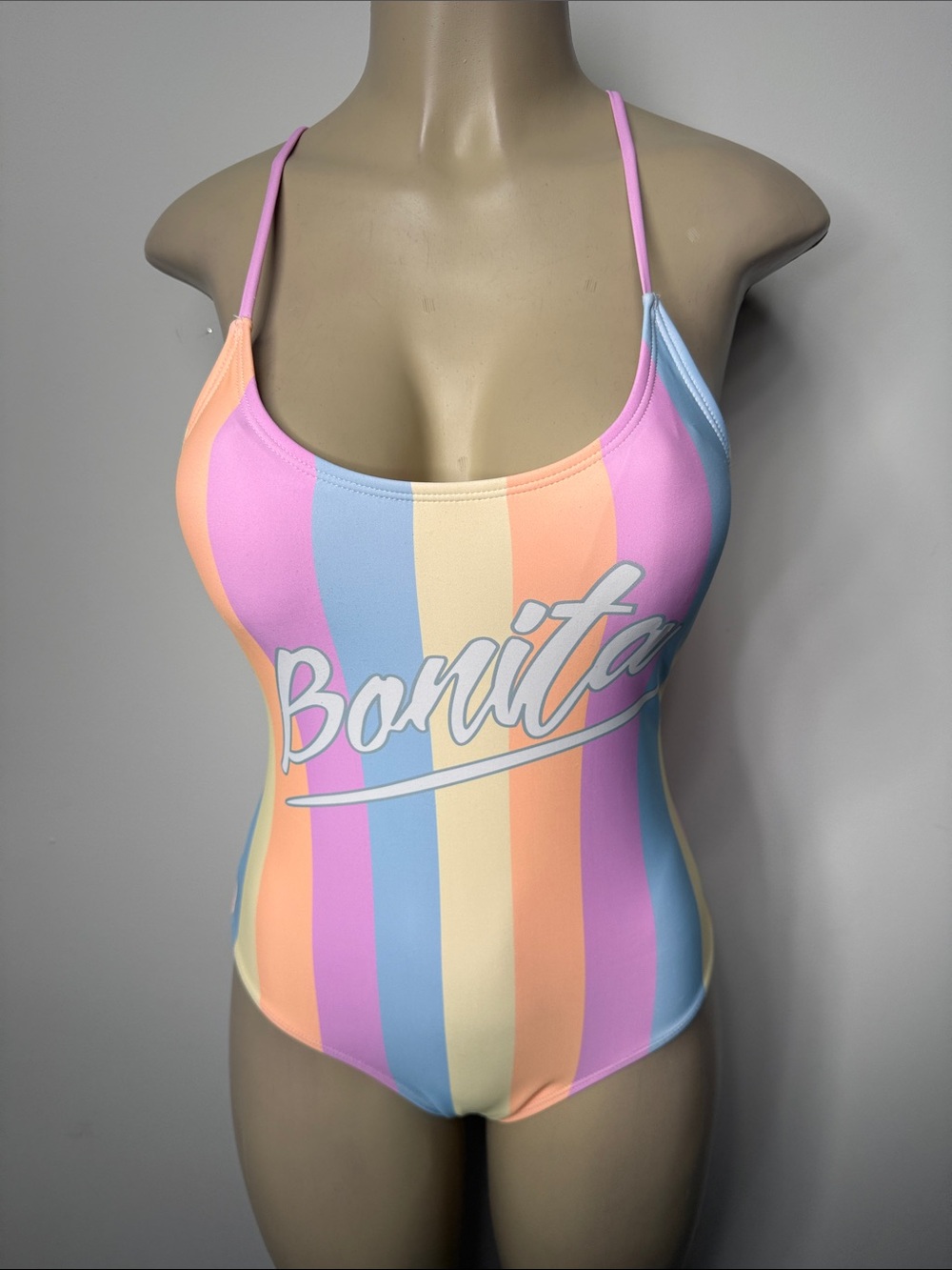 Bonita Pastel Stripe One-Piece Swimsuit - Pink/Blue/Peach/Yellow